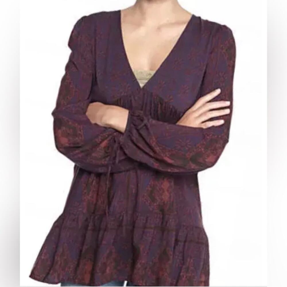 Free people XS purple printed long sleeve top boho